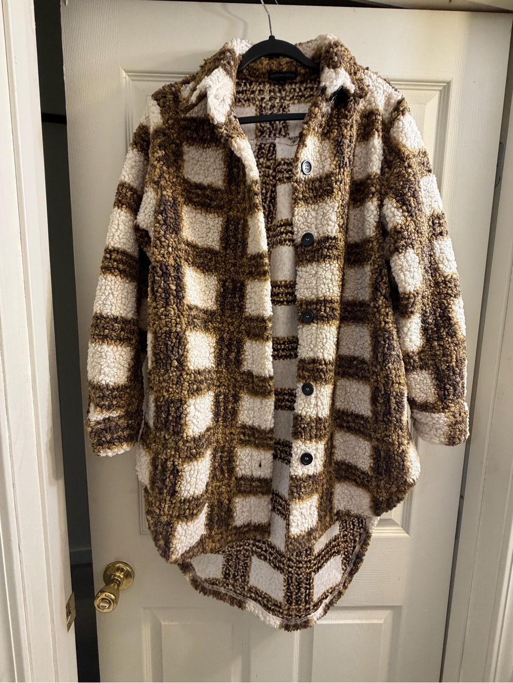 Symphony Girls Plaid Sherpa Coat in Cream & Brown